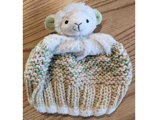Hand-Knit Baby's Winter Hat with Lamb Topper