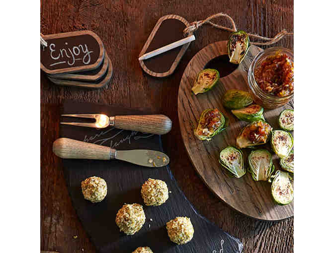 Pampered Chef Ash Wood & Slate Cheese Serving Set & (2) Sauces