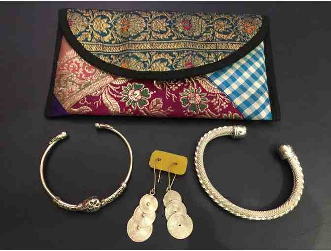 Laotian silver jewelry - 2 bracelets plus earrings