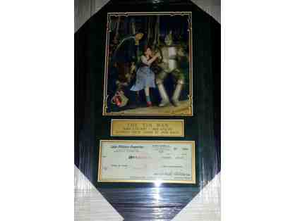 FRAMED PRINT FROM "THE WIZARD OF OZ" WITH SIGNED CHECK BY TIN MAN, JACK HALEY!