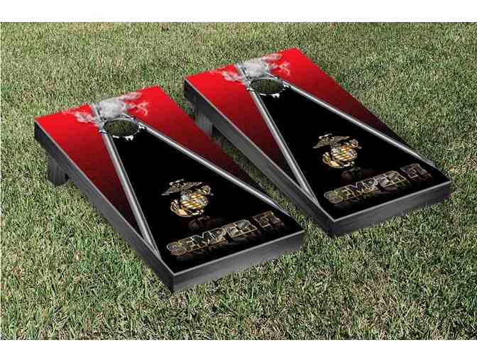 Deluxe Marine Corps Cornhole Set with Custom Bags and Carrying Case