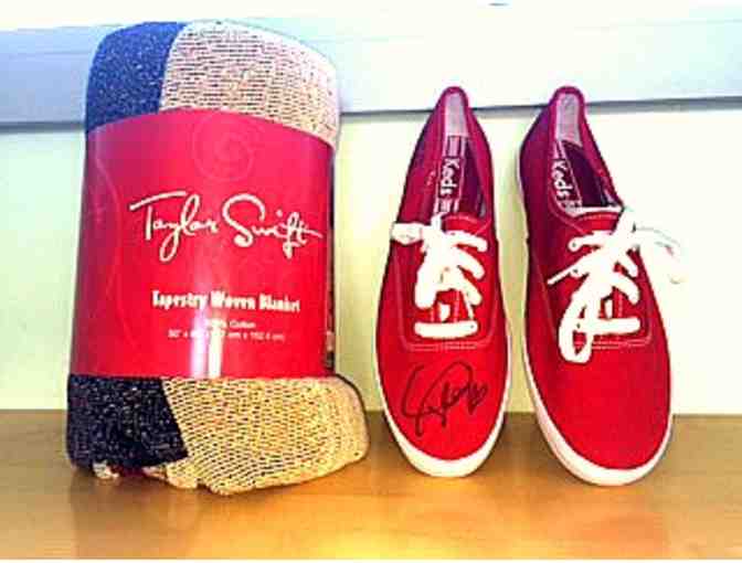 Taylor Swift concert tickets, blanket, and autographed shoes!