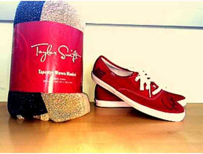 Taylor Swift concert tickets, blanket, and autographed shoes!