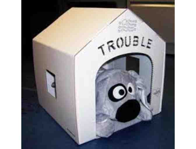 Trouble The Dog Plush Pup, signed book and dog house