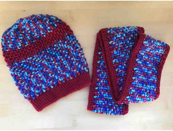 Scarves of Love - Blue and Red Hat and Scarf Set