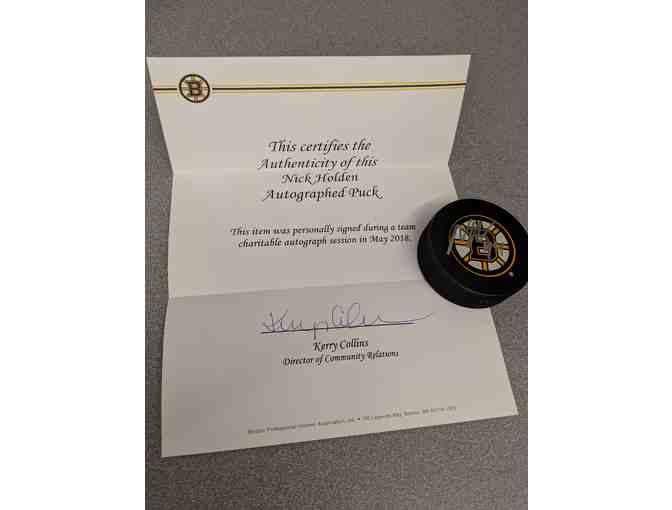 Autographed Hockey Puck from Former Boston Bruin Nick Holden