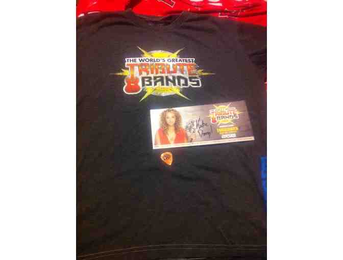 The Worlda??s Greatest Tribute Bands t-shirt and Katie Daryl's autograph plus guitar pick