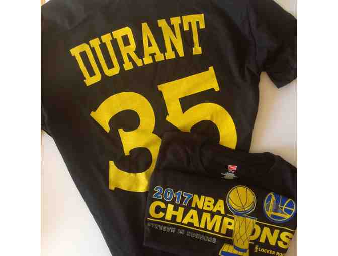 Warriors 2017 Championship Tee with Durant 35 on Back in XL