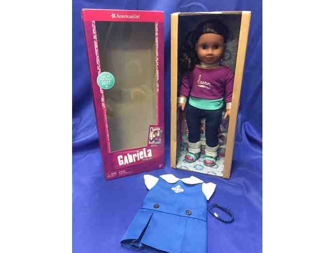 American Girl Doll with Monte jumper and 2 Alice in Wonderland dresses