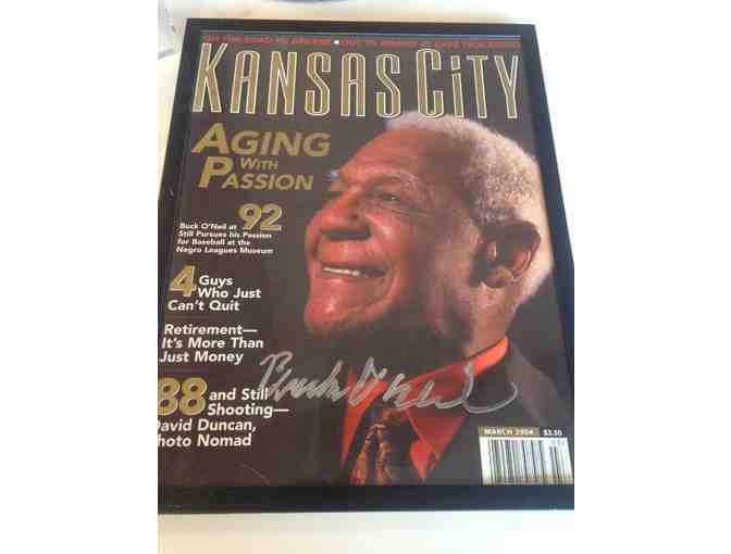 John Buck ONeil Signed Baseball, Hat and Framed Kansas City Magazine