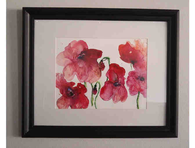Framed watercolor on Lupo by Karen T. Hale titled Poppies