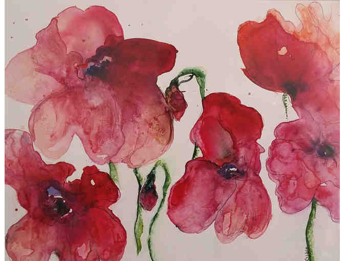 Framed watercolor on Lupo by Karen T. Hale titled Poppies