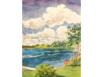 Framed watercolor by Jan Y. Johnson titled MI Summer, Inland Lake