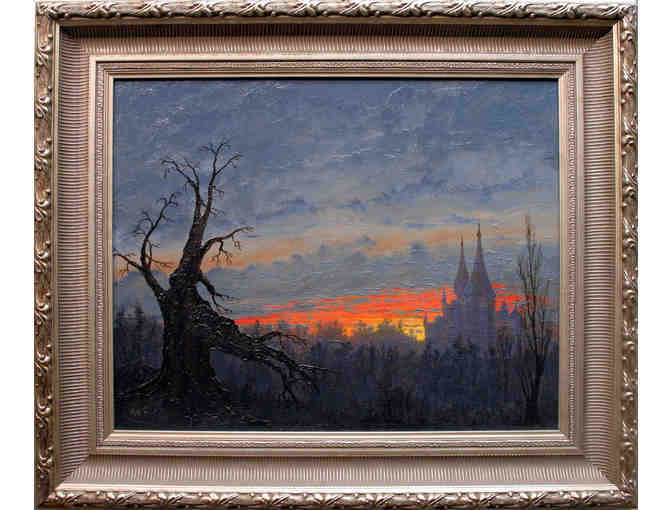 Framed oil on gessoed canvas board by Richard Muller titled Edge of Darkness