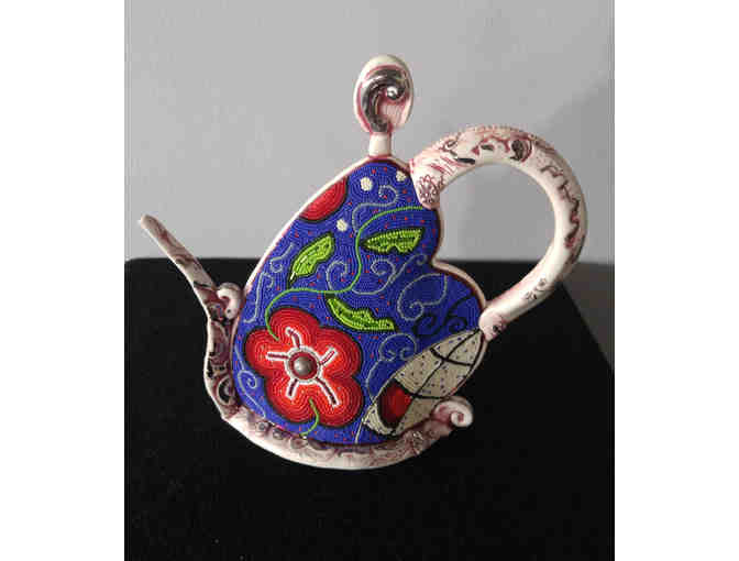 Beaded teapot made of clay by Madeline Kaczmarczyk