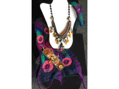 Necklace, felted bracelet, and nuno scarf by BrisingBeads Designs