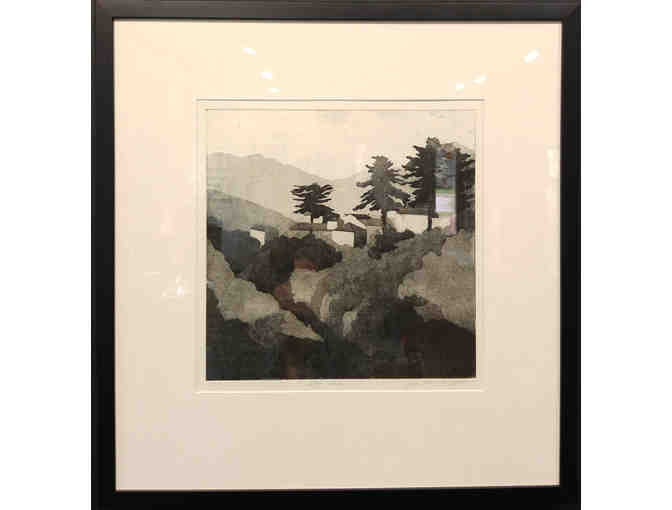 Framed aquatint on paper by Jean Allemeier Boot titled Lazio Town