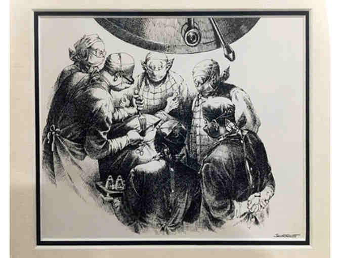 Set of four sly, humorous prints about surgery