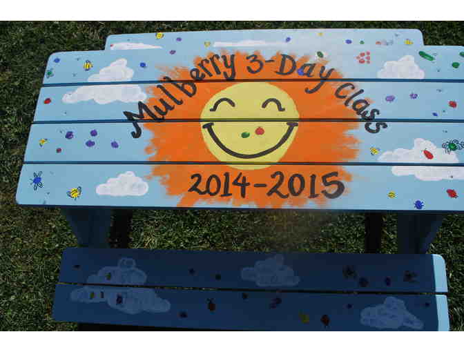Child's Bench with Finger Print Bugs Created by the Mulberry 3-day Class