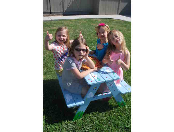Child's Bench with Finger Print Bugs Created by the Mulberry 3-day Class