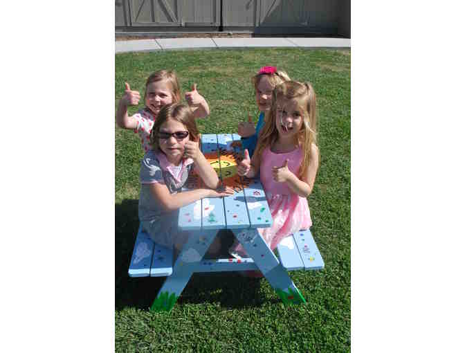 Child's Bench with Finger Print Bugs Created by the Mulberry 3-day Class
