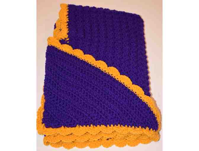 Hand Knitted Hooded Baby Blanket - Minnesota Vikings Colors - Photo 1