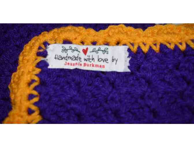 Hand Knitted Hooded Baby Blanket - Minnesota Vikings Colors - Photo 2