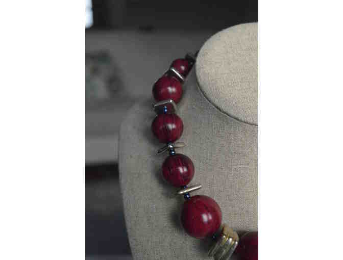 Handmade Bead Necklace- Red and Silver