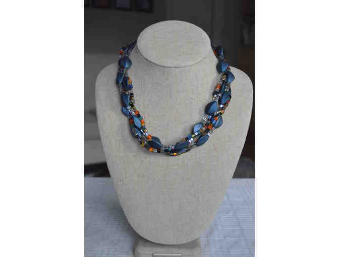 Handmade Bead Necklace- Mod, Navy Blue and Multi-color
