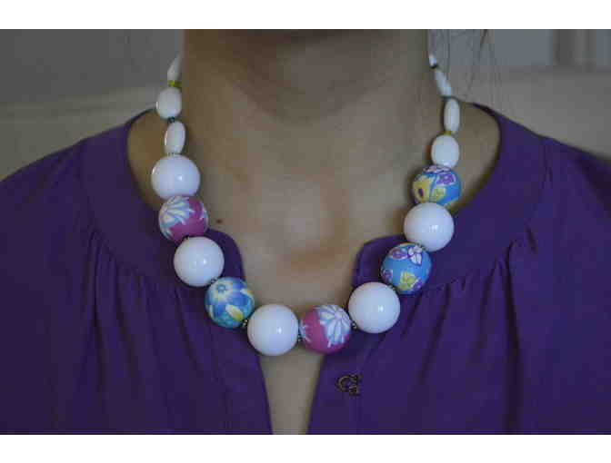 Handmade Bead Necklace- White and Bright Floral