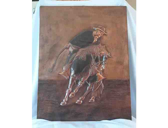 3 Chalan on Horse Carved Copper art work