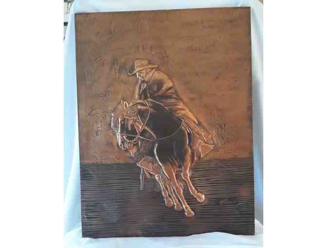 3 Chalan on Horse Carved Copper art work