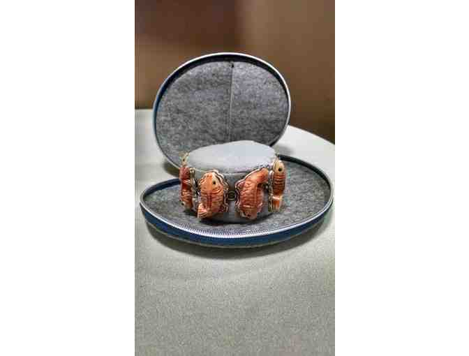 Amy Kahn Russell Carved Bone Koi and Sterling Silver Toggle Bracelet