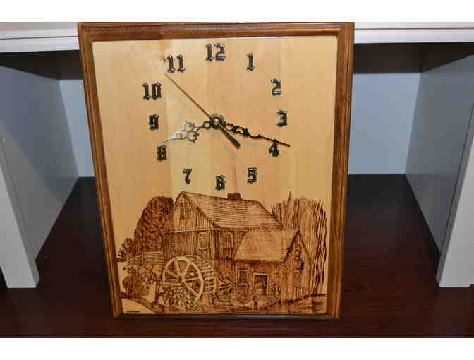 Wood-burned Custom Clock of Historic Saugus Iron Works