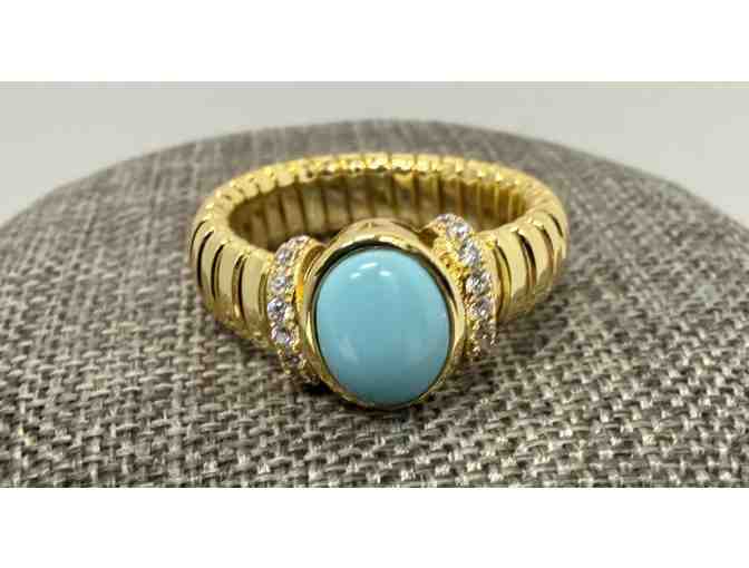 Adina Eden Pave Accented Colored Stone Ridged Ring - Photo 1