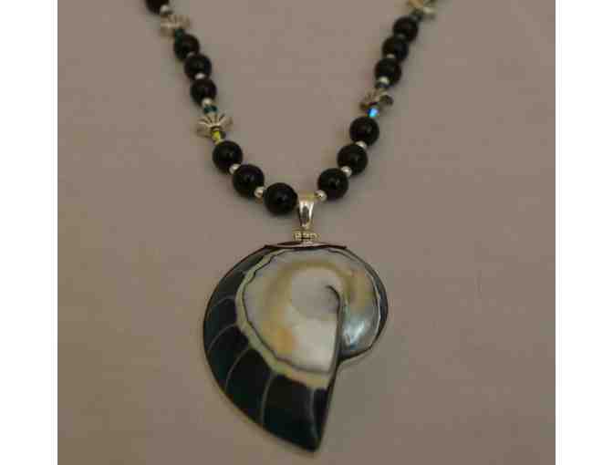 Sterling silver Swarovski crystal onyx and shell necklace and earrings