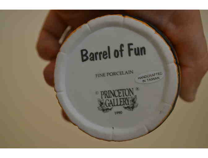 'Barrel of Fun' Porcelain Dog Figurine