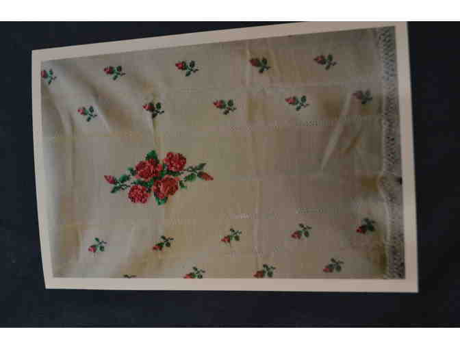 White Afghan Blanket with Roses