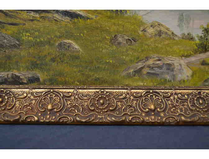 Gold Framed Oil Painting 'Mountain and Lake'