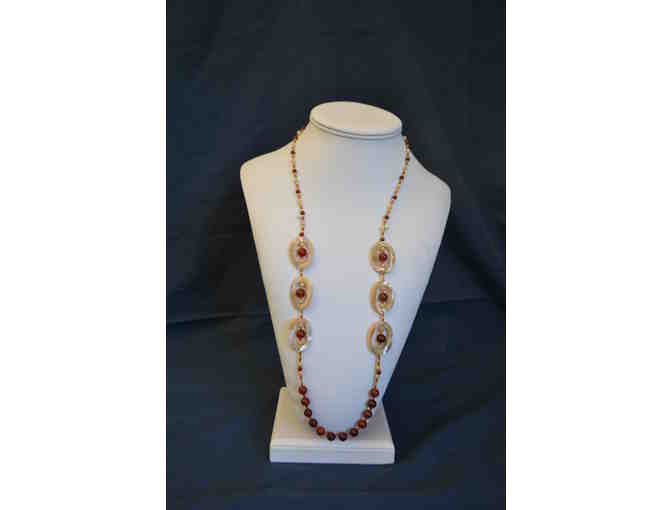 Carnelian and Beige Mother of Pearl Necklace and Earring Set