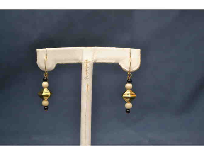 Flower Coral, Gold and Onyx Necklace and Earring Set