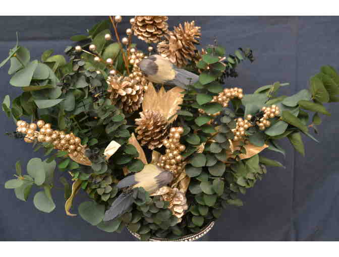 Holiday Eucalyptus Floral Arrangement in Silver Vase