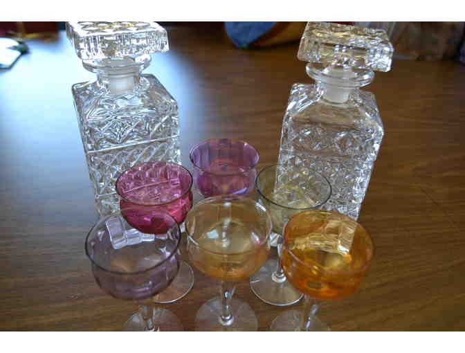 Gorgeous Crystal Decanters and Six Glasses