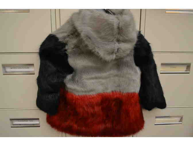 Children's Faux Fur Black, Grey and Red Coat - Photo 2