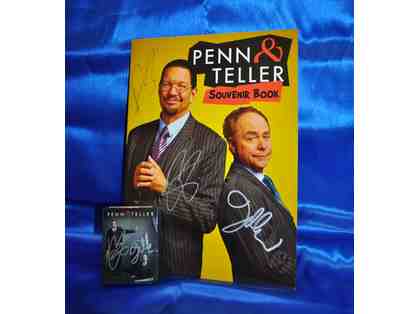 PENN & TELLER AUTOGRAPHED SOUVENIR BOOK AND "PERFECTLY ORDINARY DECK OF CARDS"