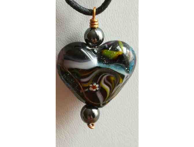 Blown Glass Heart Pendent and Cord Necklace