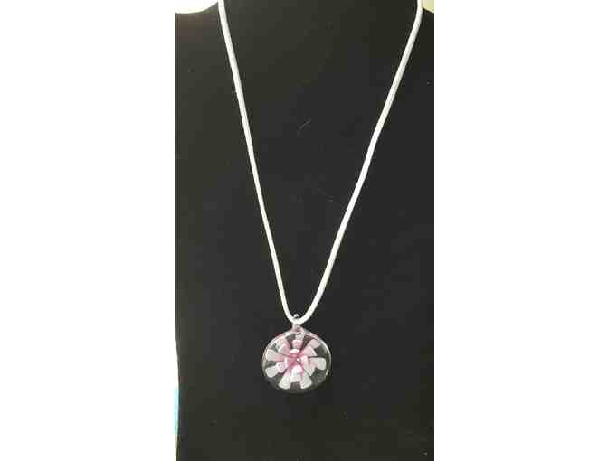 Glass Pink Flower Pendant and Cord Necklace