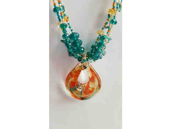 Stunning Orange and Teal Beaded Necklace