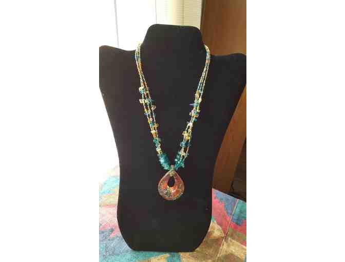 Stunning Orange and Teal Beaded Necklace