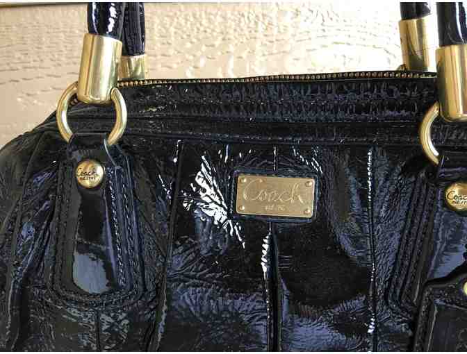 COACH 'Kristin' BLACK PLEATED Patent Leather Purse